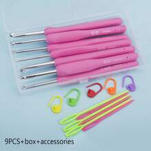 9pcs Crochet Hook Set With Storage Box, Soft Handle Crochet Hooks Set, Knitting Tools DIY Yarn Craft Supplies (Assorted Color Knitting Needles & Stitch Markers)