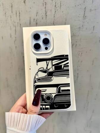 1pc Fashion Black Sports Car Textured TPU Shockproof Phone Case Cover Compatible With Apple 16 15 14 13 12 11 17 Pro Max