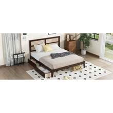 King Size Bed With Rattan Headboard In Espresso, Rubber Wood Platform Bed With 2 Storage Drawers, Enhanced Support Slats & Reinforced Feet (Mattress Not Included) - Espresso + Gỗ cao su + King - Xem 10