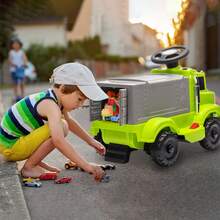 Camión volquete infantil de 12 V con control remoto, coche de juguete interactivo de 4 ruedas con plataforma y pala, reproductor de música Bluetooth y luces LED, vehículo de construcción eléctrico para niños y niñas de 3 a 8 años. - blanco verde - Ver 1