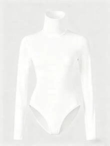 imisic 高领纯色女士连体裤，基础款打底衫+紧身弹力塑身衣，长袖套头T恤，日常穿着，度假必备 - 白色 - 查看 4