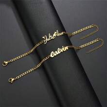 Customized Name Bracelet Men's Cuban Chain Personalized Stainless Steel Adjustable Charm Bracelet Customized Gold Name Label Jewelry Couple Commemorative Gift For Boyfriend's Birthday Gift - Multicolor - View 3