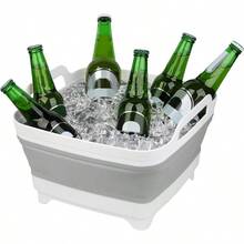 2 Pack Dishpan For Washing Dishes 2.4Gal/9L Wash Basin With Draining Plug Carry Handles Collapsible Bucket For Cleaning Portable Sink Foldable Plastic Tub - 綠色與灰色 - 查看 6