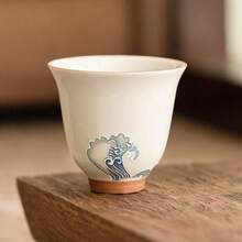 半只装 浮雕波浪铃铛手绘小茶杯/玻璃杯，适合招待客人，小容量咖啡杯，家用杯，餐厅马克杯 - 彩色 - 查看 7