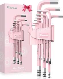 COLFULINE Juego de 9 llaves Allen rosadas, juego de llaves hexagonales de extremo de bola larga, juego de llaves Allen para mujeres, tamaño 1.5-10 mm con codificación de colores para los mejores - Rosa - Ver 2