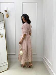 18 Floral Fabric Buttons Front Ruched Dresses Wedding Daily All - Màu Hồng baby - Xem 4