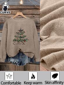 Weihnachten, Weihnachtsbaum, Weihnachtsmann Schlitten Muster Damen Große Größen Lässig Warm Fleece Sweatshirt (Herbst/Winter), Herbst Damenbekleidung, Warme Kleidung, Winterbekleidung, Jacke, Thanksgiving Geschenk, Partykleid