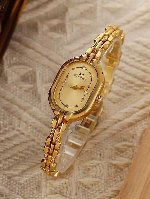 1pc Women's Vintage Gold Quartz Watch - Oval Dial, Alloy Chain Strap, Lightweight Casual Elegant Design, Mother's Day/Valentine's Day Gift, Casual Wear, Minimalist Analog, Golden Jewelry