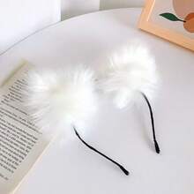 Light Up Headbands LED Cat Ears Headband Faux Fur Hair Hoop Cute Colored Light For Xmas Party Cosplay Halloween Birthday (Cool White) - 冷白 - 查看 6