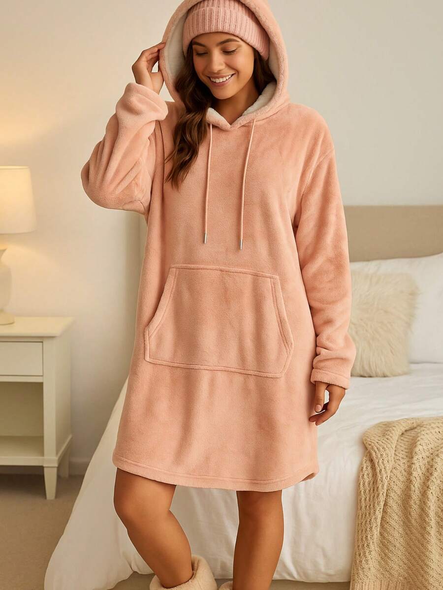 Maxi Sudadera Hoodie Cobija Unisex Suave Calientita Con Capucha Borrega Por Dentro - Rosa Pálido - Ver 1