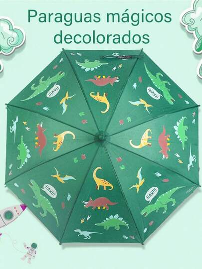MORE BEAUTY [Paraguas nuevo que cambia de color al contacto con agua con diseños de dibujos animados]Disponible en colores rosa, azul claro, verde y azul. Diseños divertidos de sirenas, dinosaurios, cohetes y ranas. Un paraguas ligero y encantador para todo el día, con mango recto o curvo, borde , apropiado tanto para días soleados como para días de lluvia. Duradero, protector contra rayos ultravioletas, mango largo, creativo y divertido, resistente al viento, y cuenta con un marco de metal reforzado. Un regalo creativo perfecto para Navidad y Acción de Gracias
