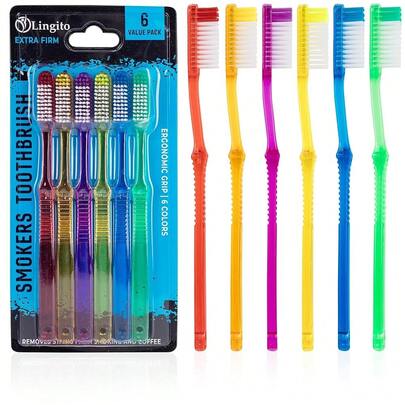 Extra Firm Toothbrush Set For Adults Or Rs Travel Toothbrush Kit, Hard Multicolor Denture Brush, Large Head, Manual Travel Toothbrush Hard Bristles (Transparent - 6 Pack){Inchstyleinch:Inch6-Pack-Transparent-Hardinch}