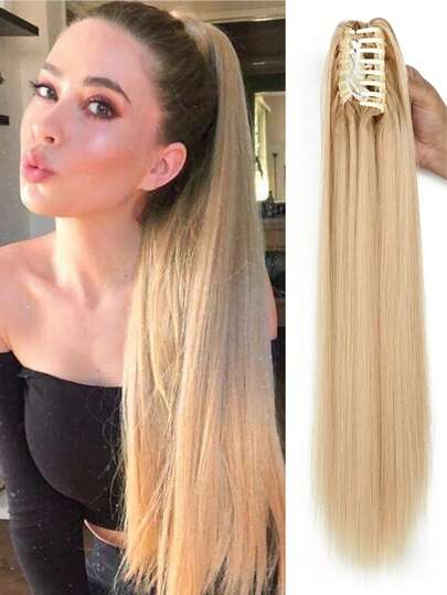 Estensioni per capelli a coda di cavallo in fibra sintetica lunga e dritta, fermaglio a pinza da 24 pollici, resistente al calore, accessorio per capelli per donne per uso quotidiano e feste