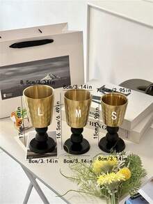 1pc Stainless Steel Stemware - Stainless Steel, Elegant And Durable - Ideal For Weddings, Birthdays, Tea Parties - Silver Fire Diamond Pattern Stainless Steel Cup With Wooden Stem - View 2