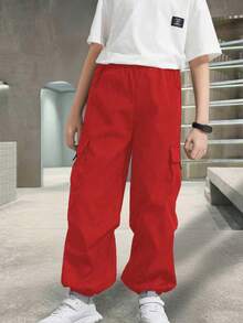1 pezzo Pantaloni cargo casual con laccetto, tasche laterali e vestibilità ampia, adatti per ragazzi/adolescenti, adatti per primavera, estate, autunno e inverno