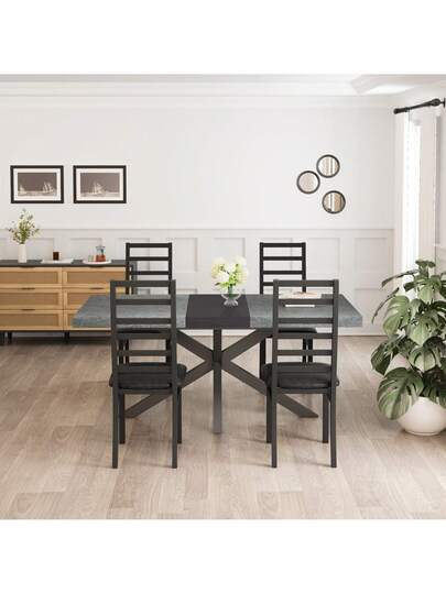 Dining Chairs Set Of 4, Steel Legs PU Leather Seat Kitchen, Living Room, Black, Grijs view 6