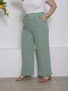 Duna Plus Size Wide-Leg Pants - màu xanh lá - Xem 3
