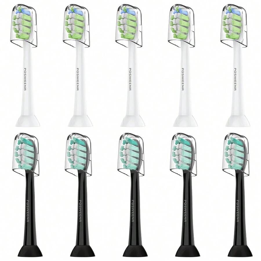 Replacement Toothbrush Heads For  Sonicare Replacement Brush Heads Compatible Electric Toothbrush Heads, 10 Pack, Black White{Inchcolor_nameinch:InchBlackWhiteinch} - Đen trắng - Xem 1