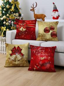 1pc/4pcs/Set Sparkly Christmas Background Design Pillow Covers, Modern Style Printed Velvet Fabric Pillowcases For Sofa, Bedroom, Home Decoration, Christmas Without Filler