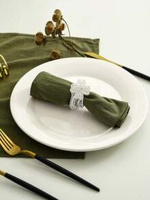 6条/包 纯色柔软卷边餐巾纸，适用于各种场合 - 軍綠色 - 查看 6