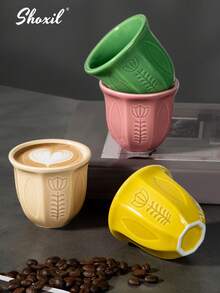 shoxil 1pc Saudi Coffee Cup, Ceramic Cup, Coffee Cup, Teacup, Matcha Cup, Water Cup, Embossed Tulip Ceramic Cup, Middle Eastern Style Coffee Cup, Handmade Hook Flower Coaster, For Home, Coffee Shop, Courtyard, Saudi National Day