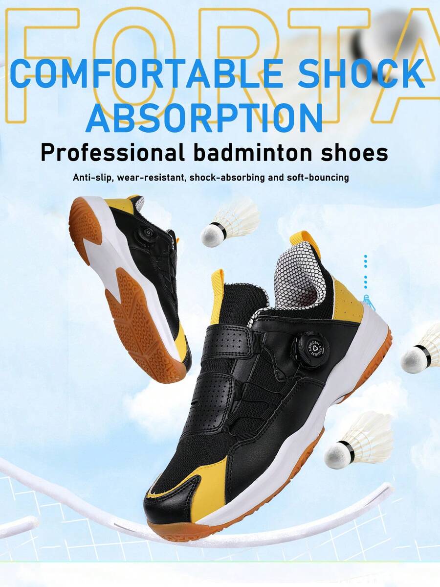 男士羽毛球训练鞋、专业网球鞋、透气耐穿、防滑橡胶外底、排球鞋、乒乓球鞋、壁球鞋 - 黑黃 - 查看 1