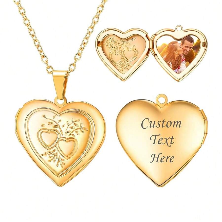 U7 Women Locket Necklace Platinum 14K Gold Photo Lockets That Hold Picture,Chain 20 Inch Person.Alized Gift Custom Love Heart Image Necklaces{Inchcolor_nameinch:Inch03#Gold*2Heartinch} - 03#ذهب*2قلب - مشاهدة 1