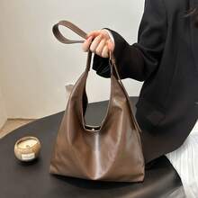 Korean Minimalist Casual Pu Tote Bag Combination Bag, Autumn And Winter Retro All-In-One Shoulder Tote Bag, With Change Bag Mother Bag, Large Capacity Commute Shopping Bag. Women's Shoulder Bag Casual Wallet Set. New Large-Capacity Leather Handbag. Purses And Bags Women - 咖色 - 查看 6
