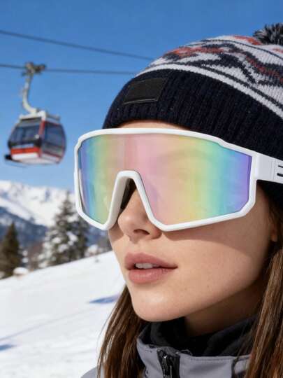 1pc Stylish Large Frame Outdoor Sports Eyeglasses, Fashion Ski & Cycling Eyeglasses, Oversized Sports Protective Glasses