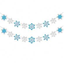 Glitter Frozen Snowflake Garland Banner Winter White And Blue Snowflakes For Wonderland Frozen Party Decorations, Birthday And Christmas Deco{Inchcolorinch:InchWhite And Blueinch} - 白色和藍色 - 查看 7