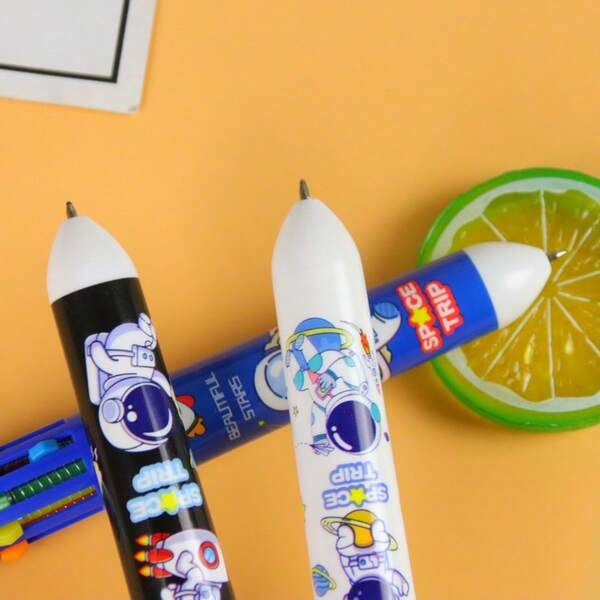 10 em 1 Caneta Multicolorida do Espaço Sideral, 10 Cores, Caneta Esferográfica Retrátil com Desenhos de Nave Espacial, Astronauta, Foguete e Alienígena, Suprimentos de Escritório para Estudantes e Professores