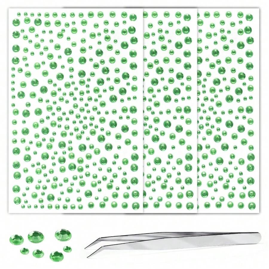 975Pcs Face Gems Hair Gems, Self-Adhesive Face Jewels Eye Jewels Rhinestones 3/4/5/6 Mm DIY Face Gems Stick On, Hair Body Rhinestones Gems Crystals Pearls For Face Makeup, Crafts (Gem_LightGreen){Inchcolor_nameinch:Inchgem_lightgreeninch} - gem_lightgreen - 查看 1