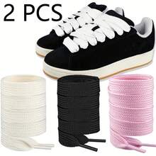 Replaceable Flat Wide Collar Shoes, Classic Casual Style, Durable Fabric Laces Suitable For Sneakers, Casual Shoes, Classic Lace-Up Shoes, Fabric Lace-Up Shoes - 一對黑色 - 查看 3