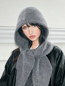 女士针织帽，带可拆卸领巾，保暖护耳，适合秋冬季户外活动、散步、滑雪、骑行、购物及日常佩戴。 - 彩色 - 查看 5