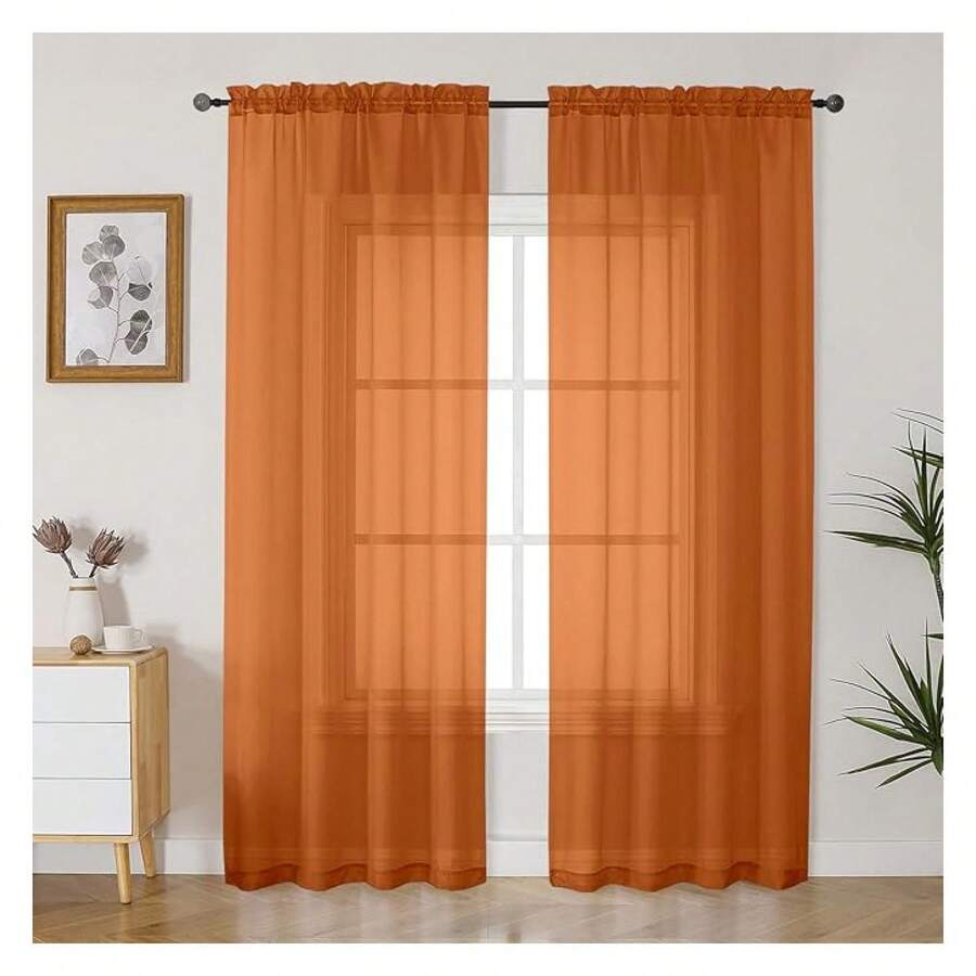 Burnt Orange Sheer Curtains 84 Inches Long 2 Panelsfor Living Room, Light Filtering Fall Curtains For Bedroom Living Room, Elegant Window Curtain Drapes, Each 42 Wx84 L - 多色141 - 查看 1