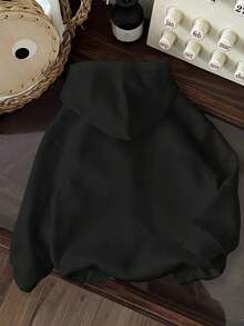 Winter Clothes For WomenTween Girl Casual Hooded Thick Sweatshirt, College Style Numeric & Camouflage Leaf Print, Campus Vibe, Citywalk, Street Atmosphere, Leisure Campus Sports Style, Suitable For Autumn/Winter FallLoose And Comfortablesudaderas De Mujer - 黑色 - 查看 2