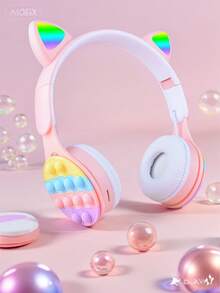 Foldable Wireless Headphones With Microphone, Retractable, Bubble LED Lights, HiFi Bass, Cheap Gift For Women, Online Class, Stress Relief - Pink - View 3
