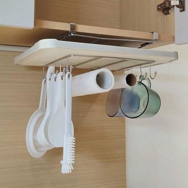 RGUHUA Under Cabinet Cutting Board Holder Stainless Steel Chopping Board Organizer Multifunctional Hanging Rack For Chopping Boards And Kitchen Utensils