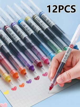 12pcs Mixed Color Gel Pens, Simple Portable Gel Roller Ball Pens Suitable For Office, School And Back To School