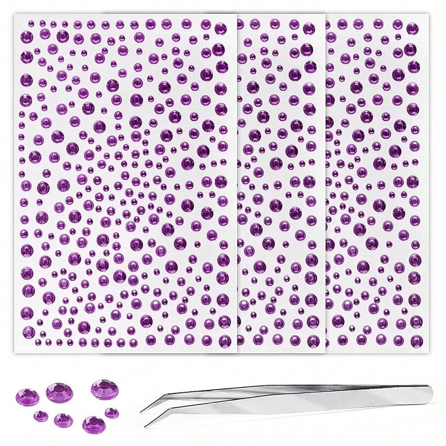 975Pcs Multi-Color Face Gems, Self-Adhesive Eye Jewels Rhinestones 3/4/5/6 Mm DIY Face Gems & Pearls For Makeup & Crafts{Inchcolor_nameinch:Inchgem_lightpurpleinch} - 寶石淺紫色 - 查看 1