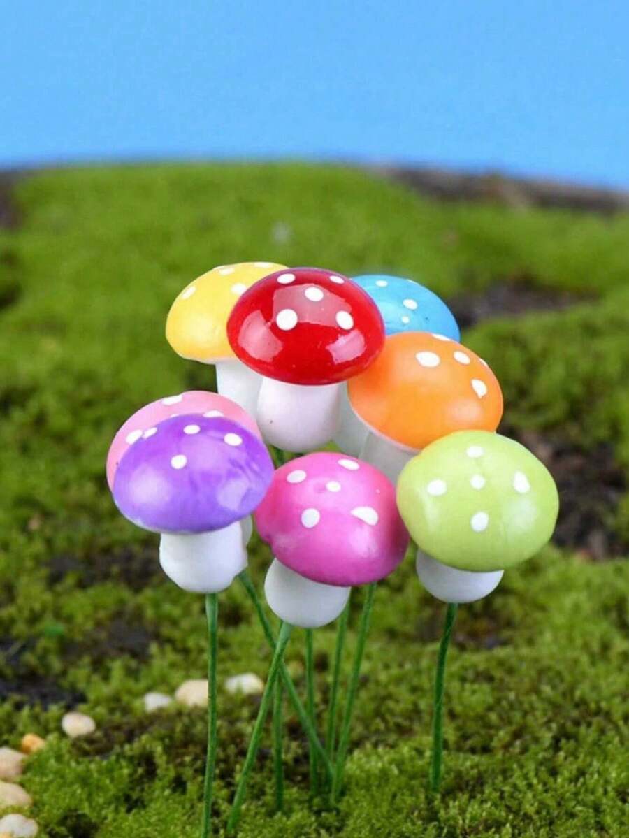 50 قطعة فطر صغير نموذج مصغر زهرة اصطناعية ديكور حديقة فراشة نبات مزروع في أصيص راتنج حرفي ديكور منزلي DIY زخرفة منظر طبيعي مصغر - متعدد الألوان - مشاهدة 1