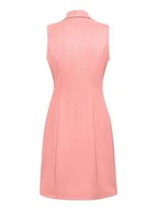 1pc Solid Color Pocket Faux Button Women Sleeveless Coat, Suitable For Daily, Travel, Airport, Autumn/Winter - Pink - View 8