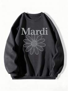 Made In Japan, 320g Casual, Lazy Style Women's Fall And Winter Fashion Loose Round Neck Long Sleeve Sweatshirt, Pattern Print, Soft Fabric, Unisex One-Piece Wearable Fun Pullover Top - Màu xám đen - Xem 2