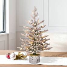 Puleo International 4.5ft Pre-Lit Potted Flocked Arctic Fir Tree With 70 Lights, 419 Realistic Dense Branch Tips, Easy Setup Artificial Trees With Sturdy Metal Stand - 2英尺植絨北極冷杉 30盞透明燈 - 查看 2