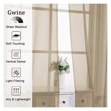Taupe Sheer Curtain Tiers 24 Inch Length, Light Filtering Voile Short Curtain For Living Room Bedroom, Rod Pocket Cafe Curtains For Small Windows 42x24 Inch, 2PCS - 多色128 - 查看 2