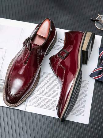 酒红色男士牛津鞋，尖头商务正装皮鞋，2025新款亮面婚鞋，新郎婚鞋系带乐福鞋搭扣莫卡辛鞋，办公时尚舒适德比鞋奢华派对正装鞋，高品质复古手工鞋驾车正装软皮鞋加大码38-48高跟鞋派对正装亮面漆皮设计师鞋