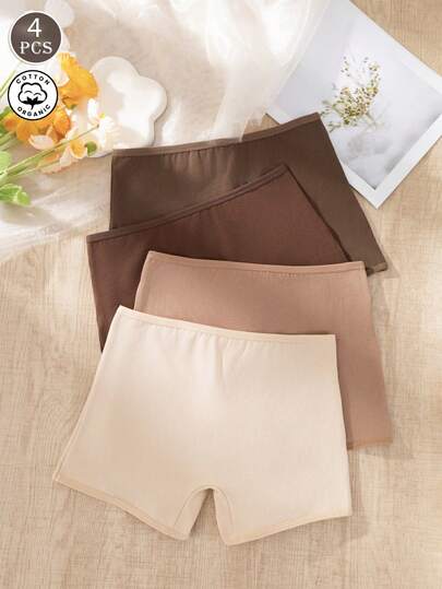 4pcs Women Seamless Underwear Set, Merrald Color Cotton Briefs, Sports Cycling Shorts, Hipster Panties