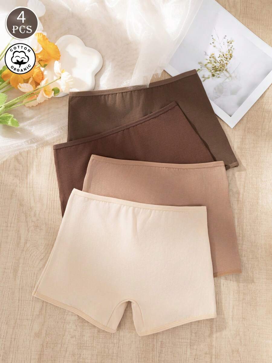 4件套女士无缝内裤套装，翡翠绿纯棉三角裤，运动骑行短裤，低腰三角裤 - 彩色 - 查看 1