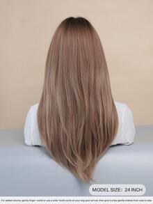 Elegant-24 Inch Layered Brown Wigs For Women, Long Straight Wigs With Curtain Bangs, High Density Fluffy Synthetic Heat Resistant Fiber Hair Wig For Daily Party Wear, Music Festival Party Use - 棕色 - 查看 2