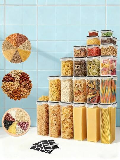 42pcs-Food Storage Container With Lid, Candy Jars With Lids, Biscuit Tea Candy Can, Pet Snack Can, Kitchen Pantry Organization And Storage, Dry Food Canisters For Cereal, Pasta, Flour, Sugar, Food Preservation Bottle, Home Kitchen Supplies